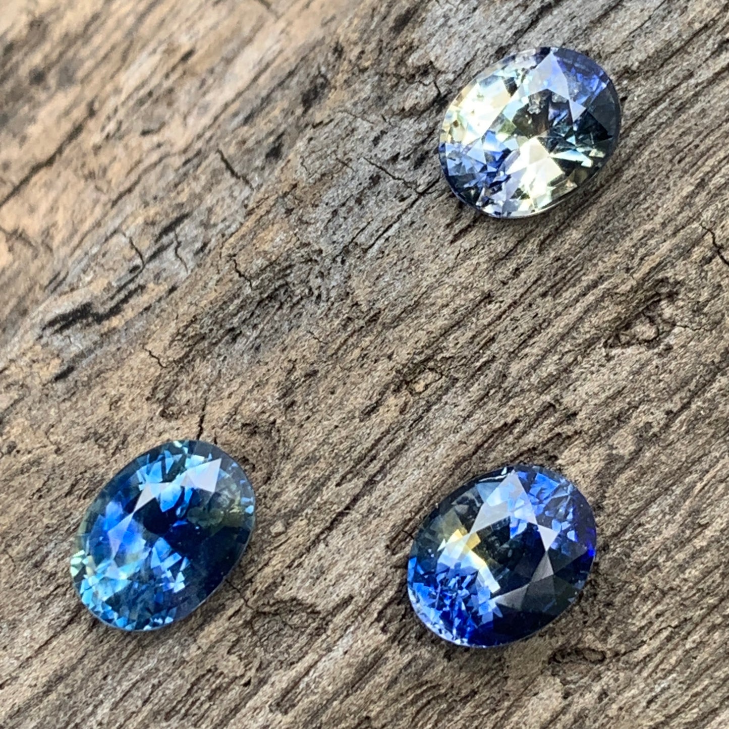 Blue & Yellow Bicolor Sapphire Ovals Natural Heated Only Loose Gemstones 4.30 Ct / 3 Stones From Sri Lanka