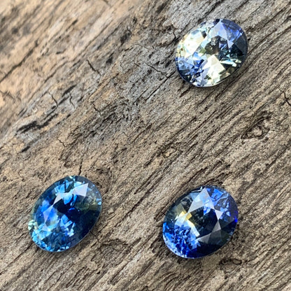 Blue & Yellow Bicolor Sapphire Ovals Natural Heated Only Loose Gemstones 4.30 Ct / 3 Stones From Sri Lanka