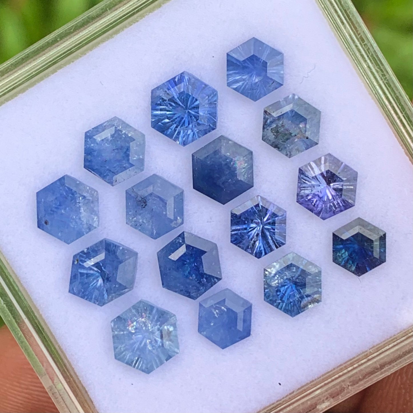 Blue Sapphire Fantasy Concave Cut Hexagons Loose Gem Parcel Of 12.05 Ct / 15  Natural Heated Only Gemstones