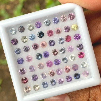 Unheated Sapphire 3 mm Rounds 7.14 Ct Multicolor Loose Gemstone Parcel of 56 Stones