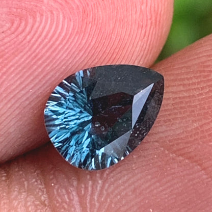 Teal Blue Spinel Concave Fantasy Cut 1.32 Ct Pear Natural Loose Gemstone