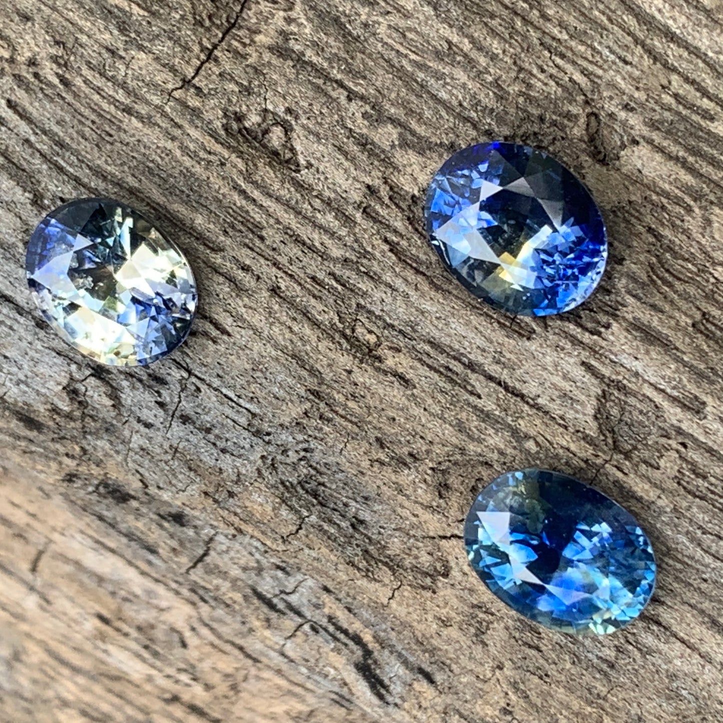 Blue & Yellow Bicolor Sapphire Ovals Natural Heated Only Loose Gemstones 4.30 Ct / 3 Stones From Sri Lanka
