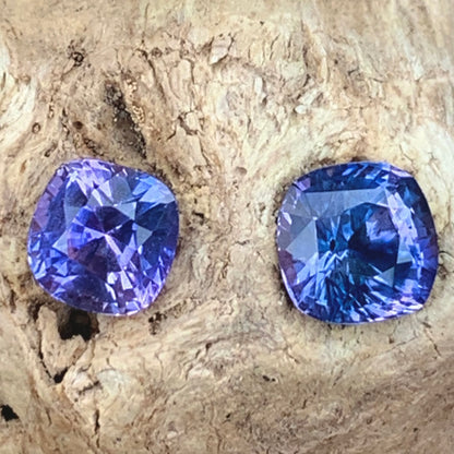 Purple & Blue Bicolor Sapphire Cushions Natural Heated Only Loose Gemstones 2 Ct / 2 Stones From Sri Lanka