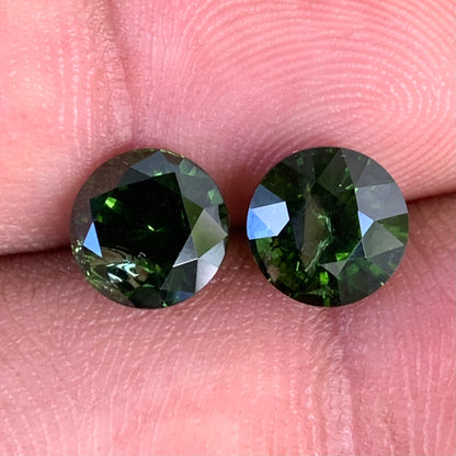 Green Zircon Round Pair 7.7 mm / 5 Ct Natural Loose Gemstones For Earrings