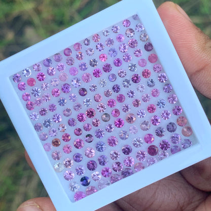 Sapphire Pink and Purple Brilliant Cut Round Natural Unheated 12.90 Ct / 160 Loose Gemstone Parcel from Sri Lanka