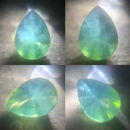 Green Zircon Concave Cut / Fantasy Cut Pear 4.79 Ct Natural Loose Gemstone From Sri Lanka