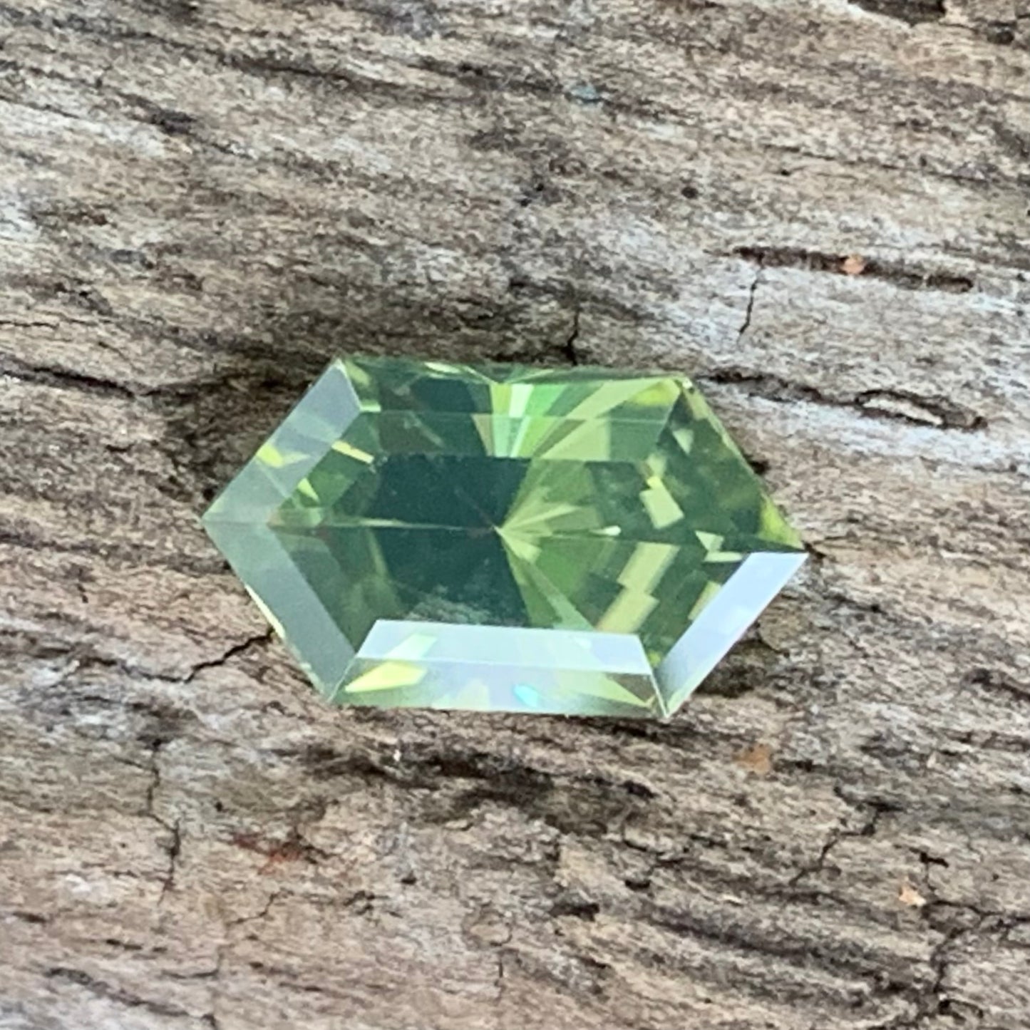 Yellowish Green Zircon Elongated Hexagon Precision Cut 1.23 Ct Ceylon Natural Loose Gemstone