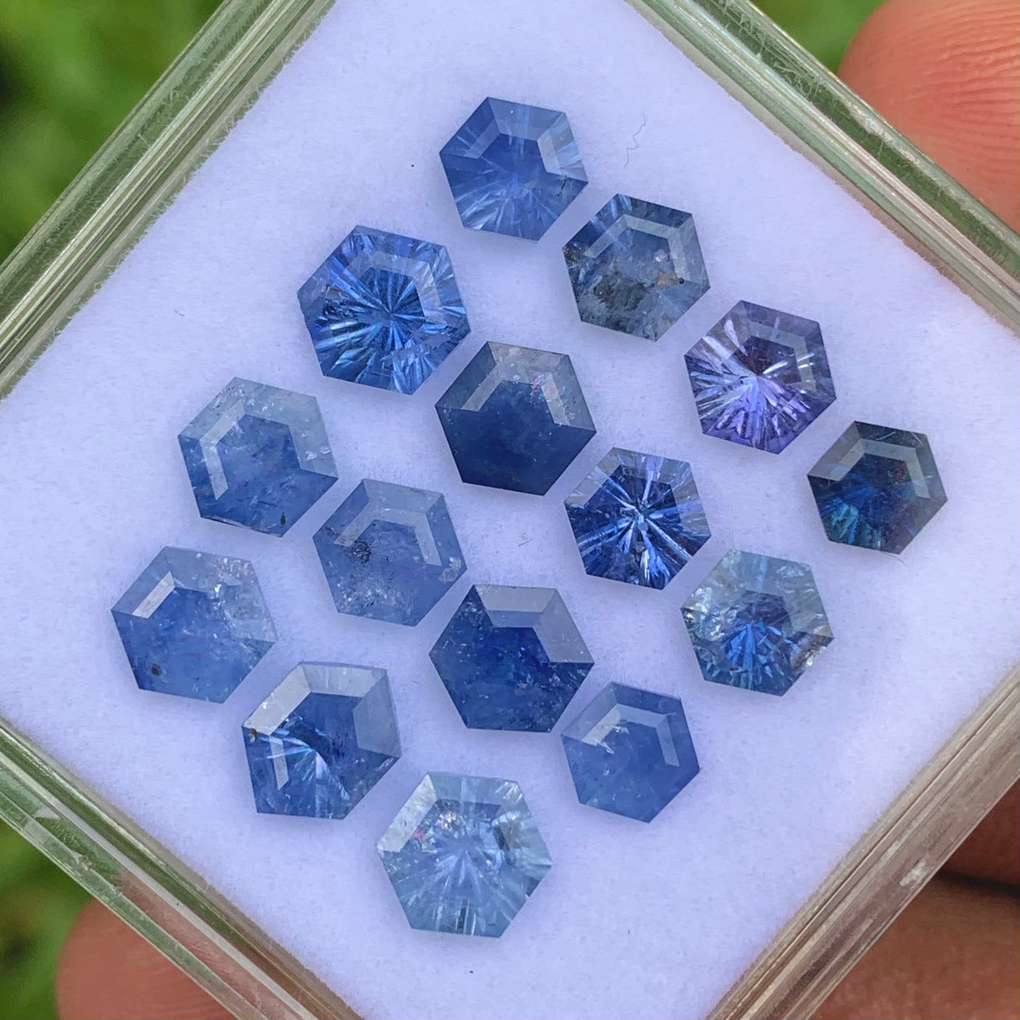 Blue Sapphire Fantasy Concave Cut Hexagons Loose Gem Parcel Of 12.05 Ct / 15  Natural Heated Only Gemstones