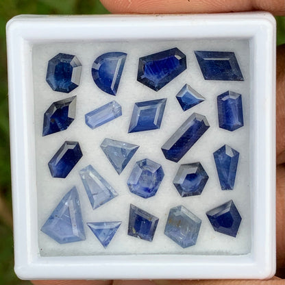 Blue Sapphire Portrait Cut Different Geometric Shape Tablets 10.90 Ct Loose Gemstone Parcel of 21 Stones