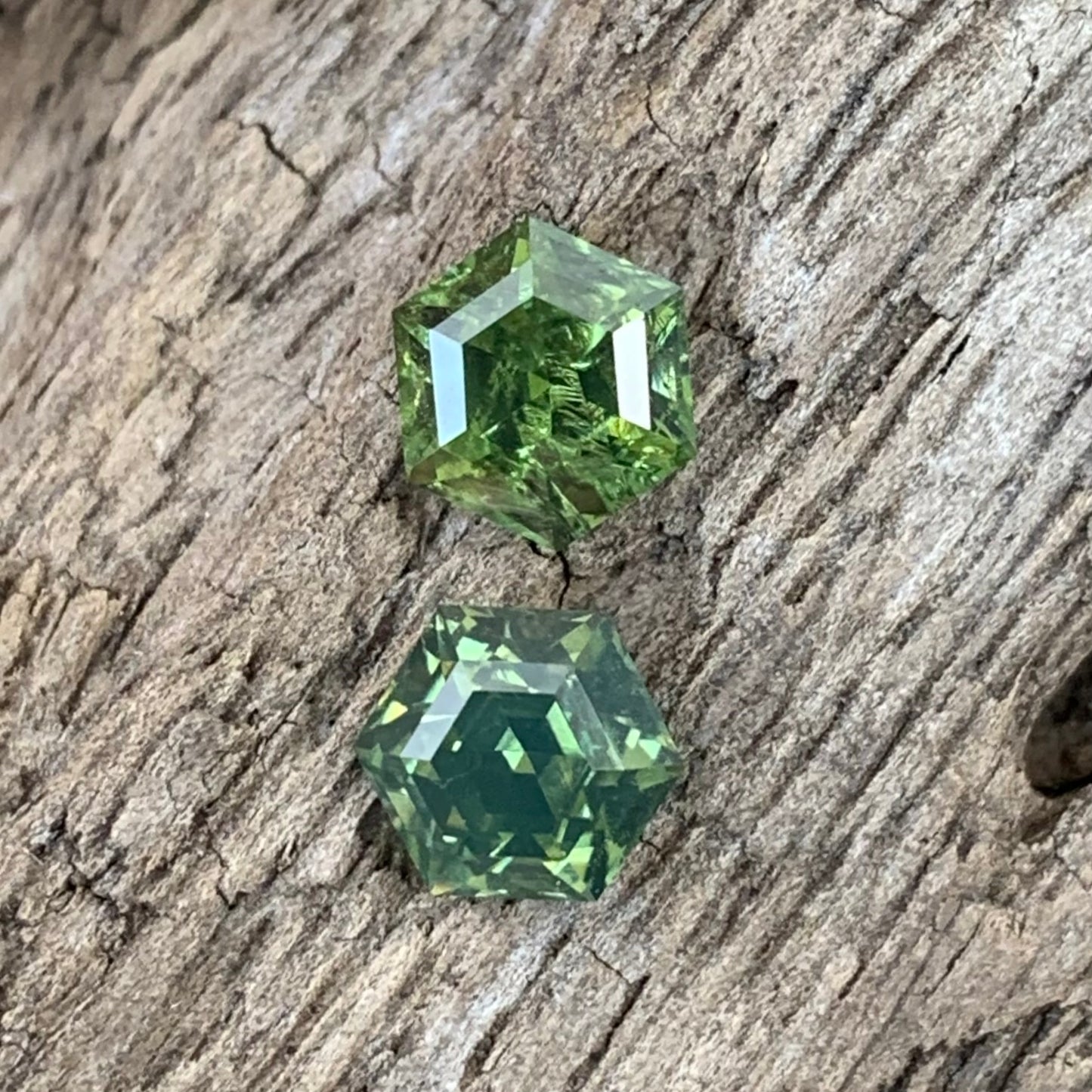 Natural Green Zircon Step Cut 6 mm Hexagon Almost A Pair 2 Ct Natural Loose Gemstones from Sri Lanka