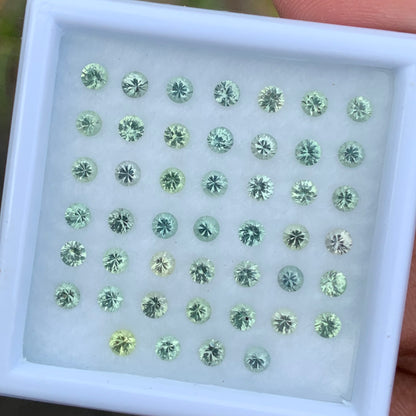 Green Sapphire 2.5 mm Rounds 3.71 Ct Loose Gemstone Parcel of 46 Stones