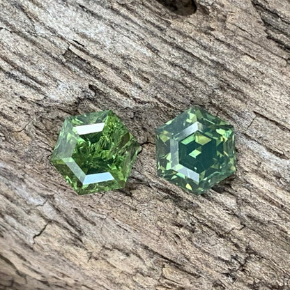 Natural Green Zircon Step Cut Hexagons 1.19 Ct Two Natural Loose Gemstones From Sri Lanka