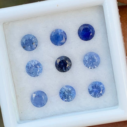 Blue Sapphire 3.5 mm Rounds 1.94 Ct Loose Gemstone Parcel of 9 Stones