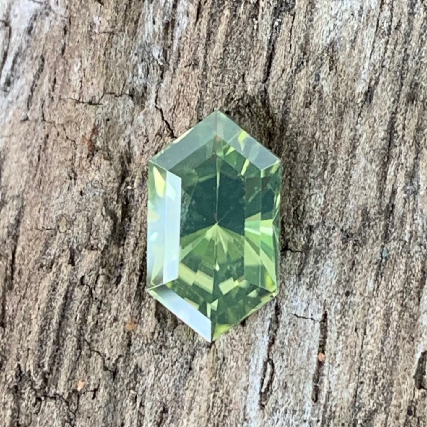 Yellowish Green Zircon Elongated Hexagon Precision Cut 1.23 Ct Ceylon Natural Loose Gemstone