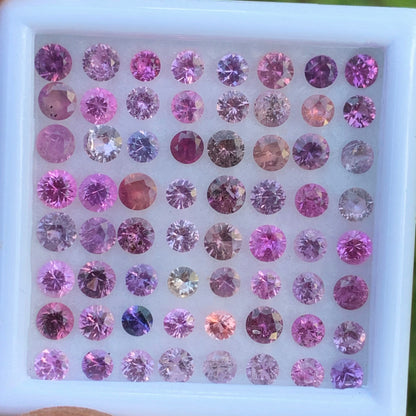 Unheated Pink & Purple 3 - 3.6 mm Sapphire Rounds 7.75 Ct Loose Gemstone Parcel of 64 Stones