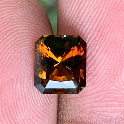 Brownish Orange Yellow Concave Cut / Fantasy Cut Tourmaline Octagon Natural Certified 2.17 Ct Loose Gemstone