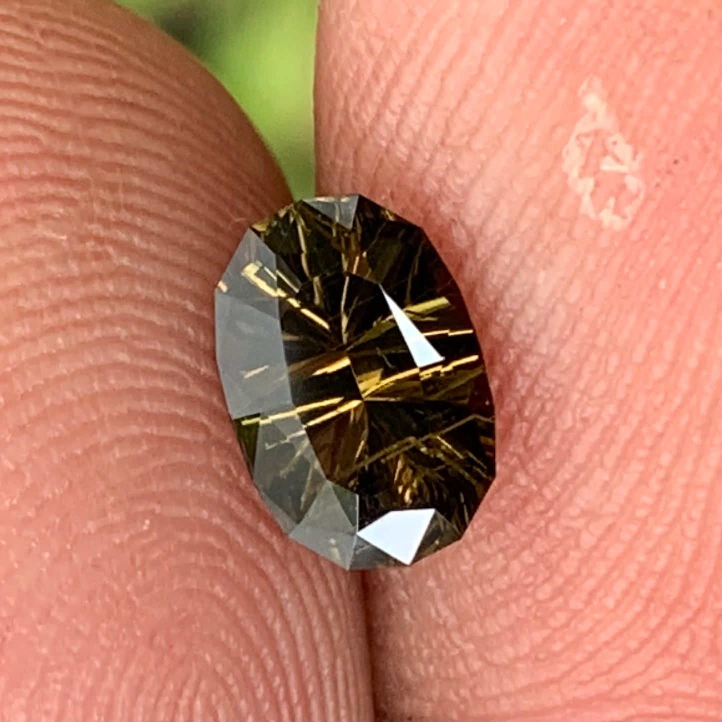 Yellowish Brown Zircon Fantasy Cut / Concave Cut Modified Oval 0.89 Ct Natural Loose Gemstone For Jewelry Making
