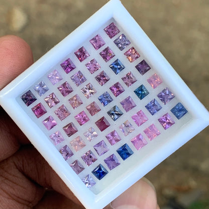 Unheated Sapphire Multicolor Princess Cut Square 9.08 Ct / 21 Natural Loose Gemstone Parcel from Sri Lanka