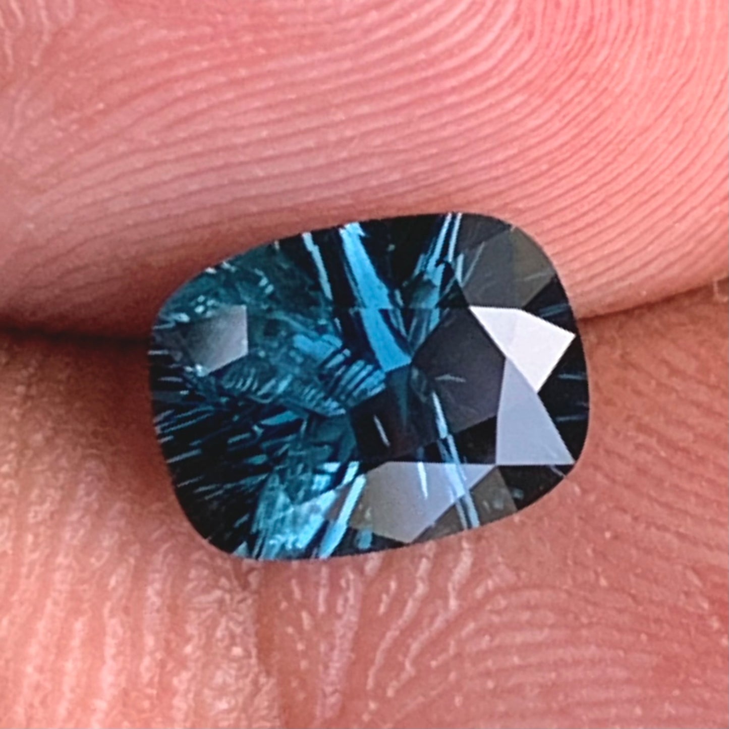 Teal Blue Spinel Concave Fantasy Cut 1.32 Ct Rectangular Cushion Natural Loose Gemstone