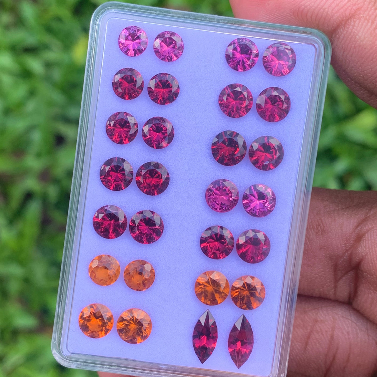 Rhodolite & Hessonite Fantasy Concave Cut & Football Cut Garnet Round & Marquise Pairs 14 Pairs 4.7 - 5.5 mm / 17.42 Ct Natural Loose Gemstones Parcel For Earrings