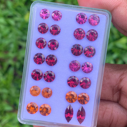 Rhodolite & Hessonite Fantasy Concave Cut & Football Cut Garnet Round & Marquise Pairs 14 Pairs 4.7 - 5.5 mm / 17.42 Ct Natural Loose Gemstones Parcel For Earrings