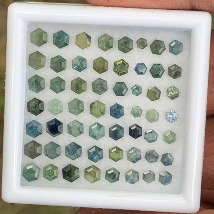 Unheated Green Teal Bluish Sapphire Hexagons Natural Loose Gemstone Parcel 8.51 Ct / 56 Gemstones From Sri Lanka