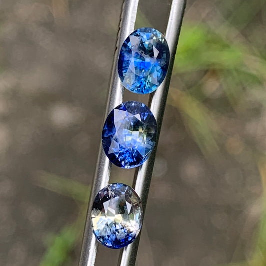 Blue & Yellow Bicolor Sapphire Ovals Natural Heated Only Loose Gemstones 4.30 Ct / 3 Stones From Sri Lanka
