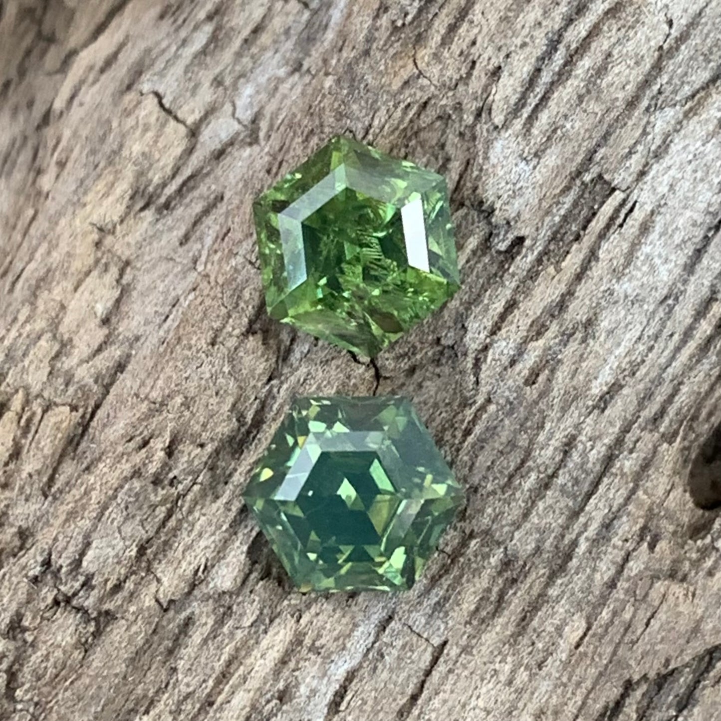 Natural Green Zircon Step Cut Hexagons 1.19 Ct Two Natural Loose Gemstones From Sri Lanka