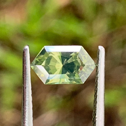 Yellowish Green Zircon Elongated Hexagon Precision Cut 1.23 Ct Ceylon Natural Loose Gemstone