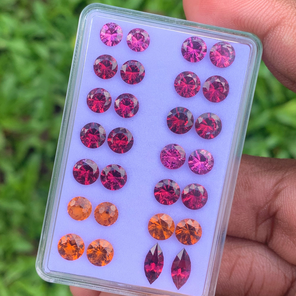 Rhodolite & Hessonite Fantasy Concave Cut & Football Cut Garnet Round & Marquise Pairs 14 Pairs 4.7 - 5.5 mm / 17.42 Ct Natural Loose Gemstones Parcel For Earrings
