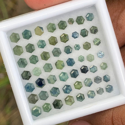 Unheated Green Teal Bluish Sapphire Hexagons Natural Loose Gemstone Parcel 8.51 Ct / 56 Gemstones From Sri Lanka