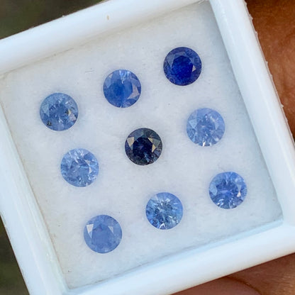Blue Sapphire 3.5 mm Rounds 1.94 Ct Loose Gemstone Parcel of 9 Stones