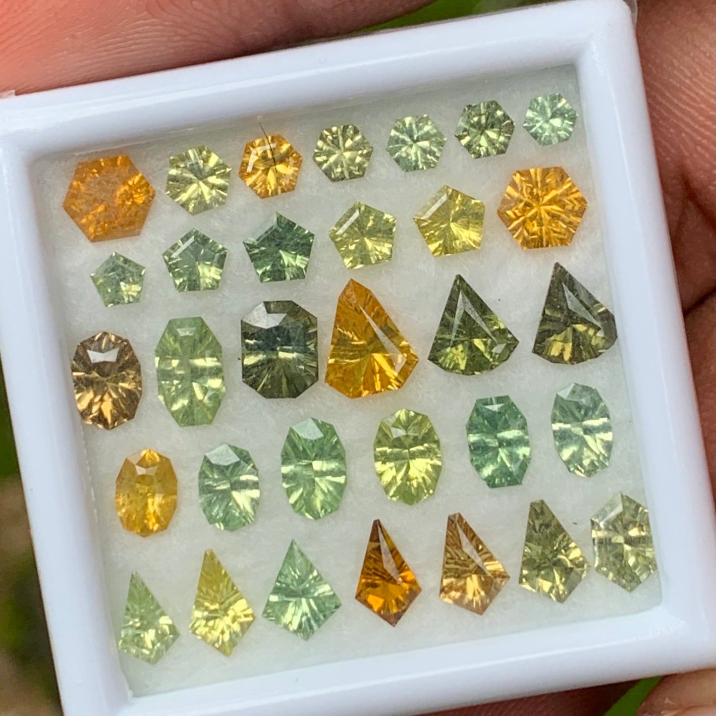 Zircon Parcel Of Fantasy / Concave Cut Different Geometric Shapes Loose Gemstones 11.40 Ct / 32 Green & Yellow Gemstones for Jewelry Making