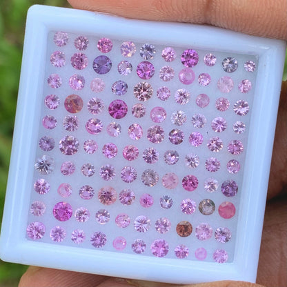 Unheated Pink & Purple 1.8 - 3.1 mm Sapphire Rounds 6 Ct Loose Gemstone Parcel of 100 Stones