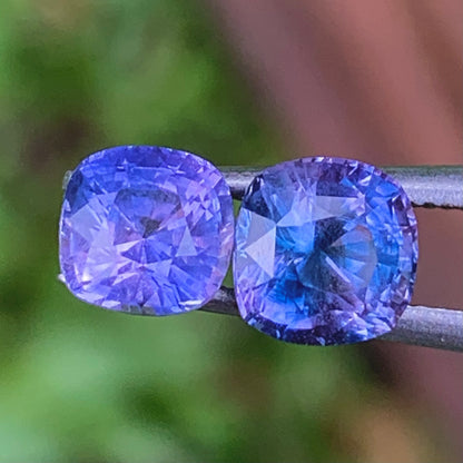 Purple & Blue Bicolor Sapphire Cushions Natural Heated Only Loose Gemstones 2 Ct / 2 Stones From Sri Lanka