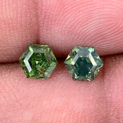 Natural Green Zircon Step Cut 6 mm Hexagon Almost A Pair 2 Ct Natural Loose Gemstones from Sri Lanka
