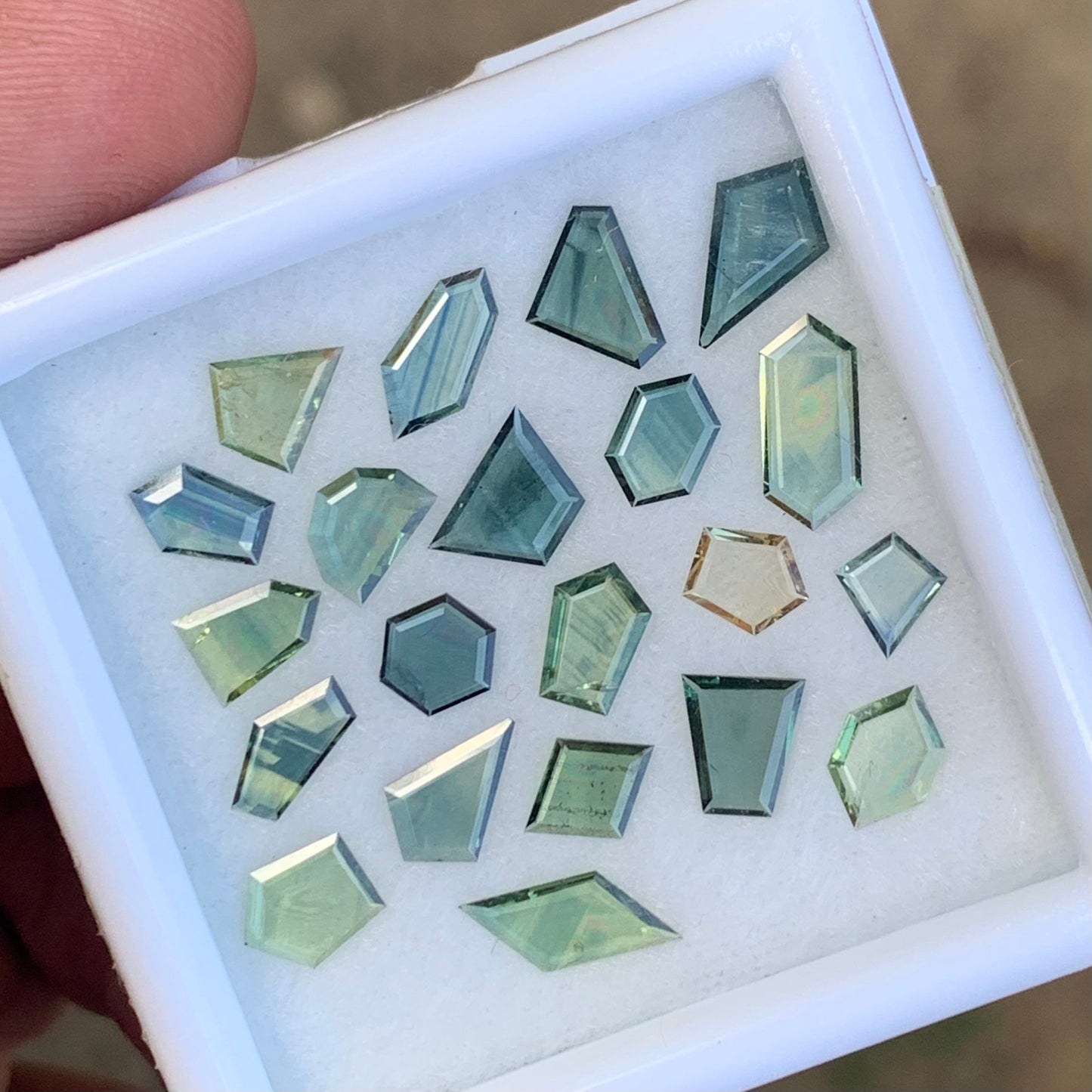Unheated Green Sapphire Portrait Cut Different Geometric Shape Tablets 5 Ct / 21 Natural Loose Gemstone Parcel