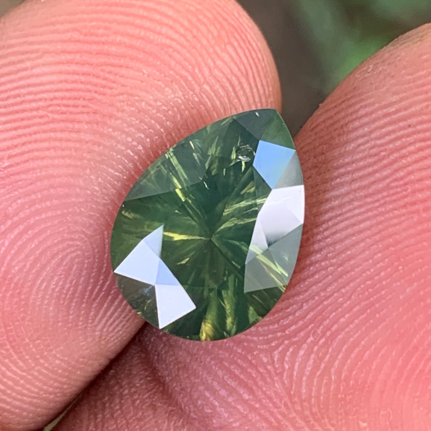 Green Zircon Concave Cut / Fantasy Cut Pear 4.79 Ct Natural Loose Gemstone From Sri Lanka