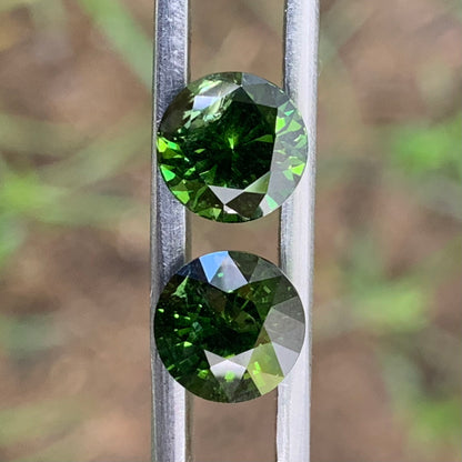 Green Zircon Round Pair 7.7 mm / 5 Ct Natural Loose Gemstones For Earrings