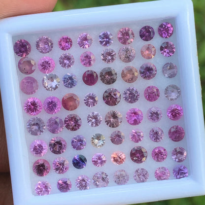 Unheated Pink & Purple 3 - 3.6 mm Sapphire Rounds 7.75 Ct Loose Gemstone Parcel of 64 Stones