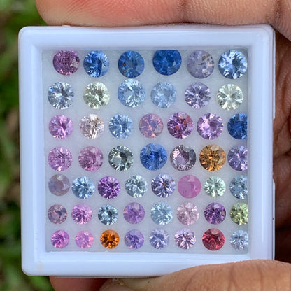 Natural Sapphire 3 - 4.5 mm Rounds 12.88 Ct / 50 Multicolor Loose Gemstone Parcel from Sri Lanka