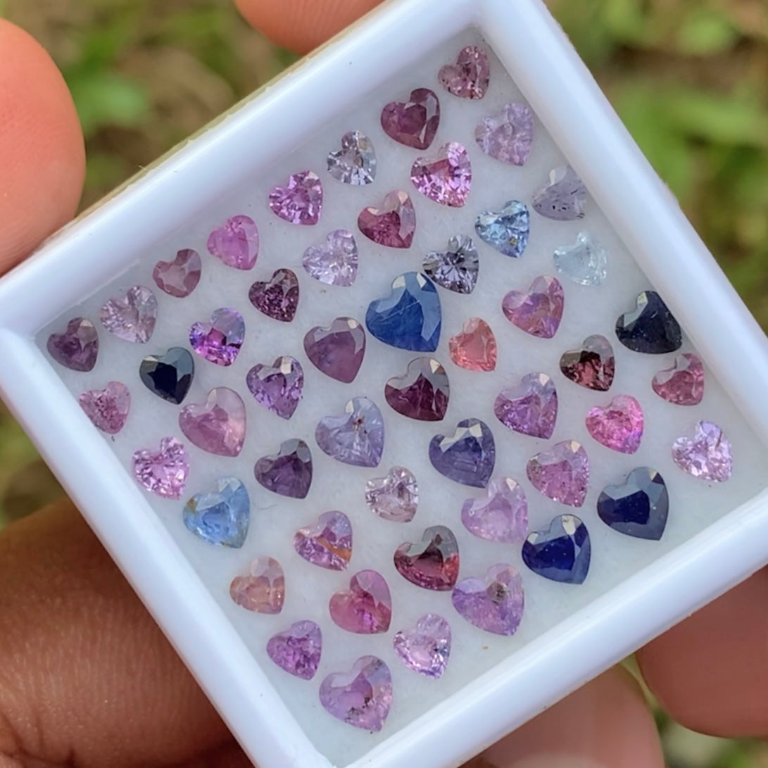 Unheated Sapphire Hearts Multicolor Loose Gem Parcel of 11.05 Ct / 63 Natural Gemstones For Fine Jewelry