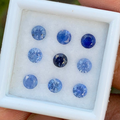Blue Sapphire 3.5 mm Rounds 1.94 Ct Loose Gemstone Parcel of 9 Stones