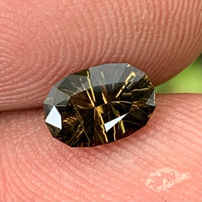Yellowish Brown Zircon Fantasy Cut / Concave Cut Modified Oval 0.89 Ct Natural Loose Gemstone For Jewelry Making
