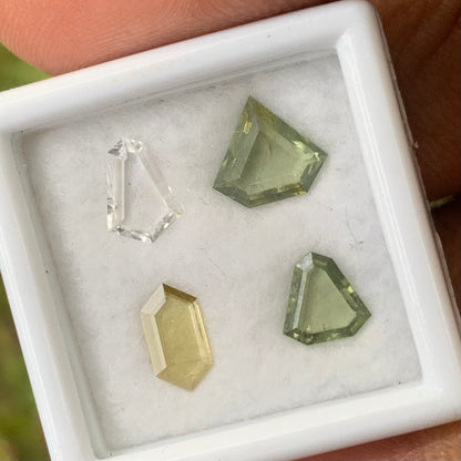 Zircon Portrait Cut Multicolor Geometric Shape Tablets Natural Loose Gemstone Parcel 2.11 Ct / 4 Gemstones From Sri Lanka