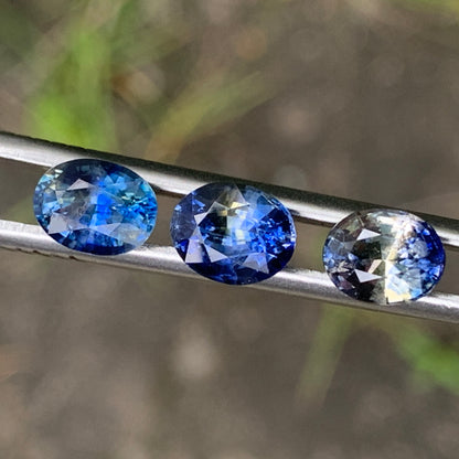 Blue & Yellow Bicolor Sapphire Ovals Natural Heated Only Loose Gemstones 4.30 Ct / 3 Stones From Sri Lanka