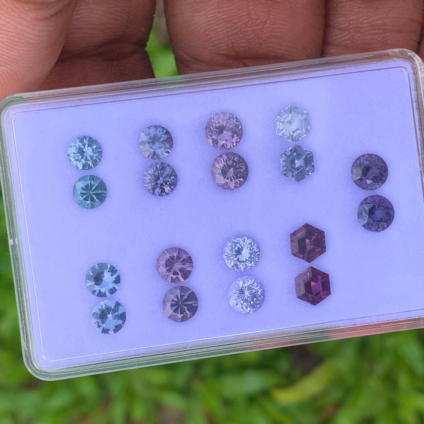 Purple Gray & Teal Spinel Round & Hexagon Pairs 9 Pairs 4.4 - 5.2 mm / 7.47 Ct Natural Loose Gemstones Parcel For Earrings