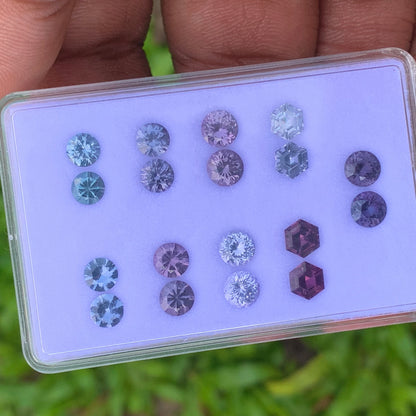 Purple Gray & Teal Spinel Round & Hexagon Pairs 9 Pairs 4.4 - 5.2 mm / 7.47 Ct Natural Loose Gemstones Parcel For Earrings