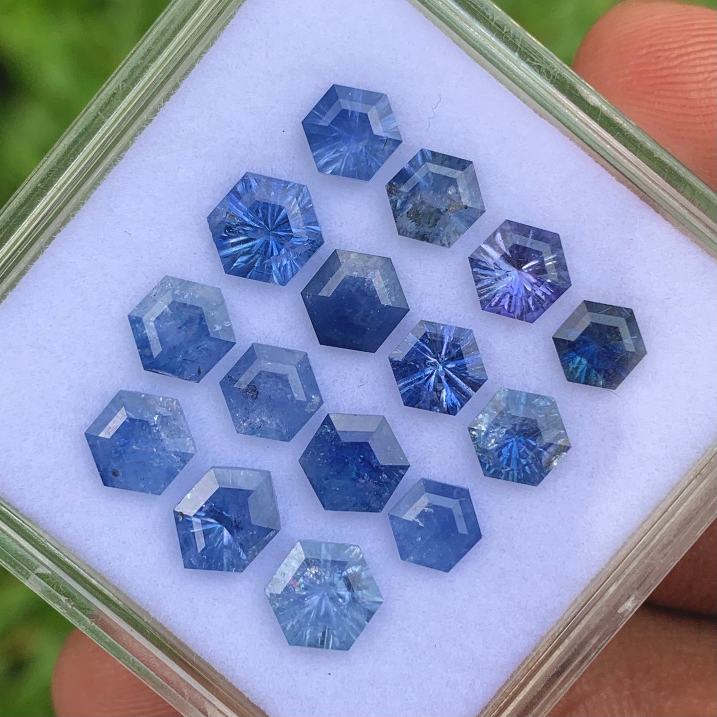 Blue Sapphire Fantasy Concave Cut Hexagons Loose Gem Parcel Of 12.05 Ct / 15  Natural Heated Only Gemstones
