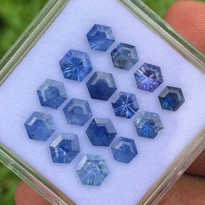 Blue Sapphire Fantasy Concave Cut Hexagons Loose Gem Parcel Of 12.05 Ct / 15  Natural Heated Only Gemstones